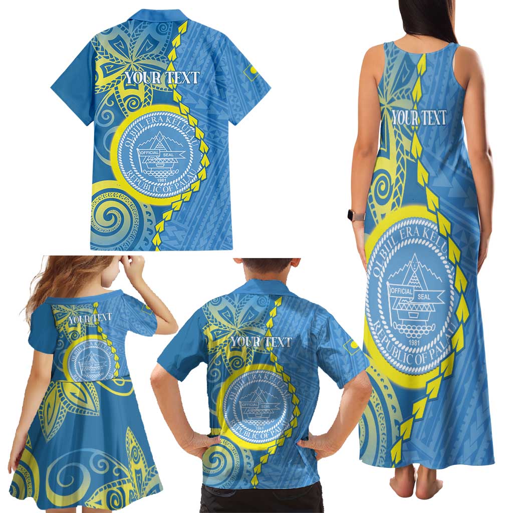 Personalised Palau Independence Day Family Matching Tank Maxi Dress and Hawaiian Shirt Belau Coat Of Arms Polynesian Curve Style LT14 - Polynesian Pride