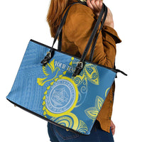 Personalised Palau Independence Day Leather Tote Bag Belau Coat Of Arms Polynesian Curve Style