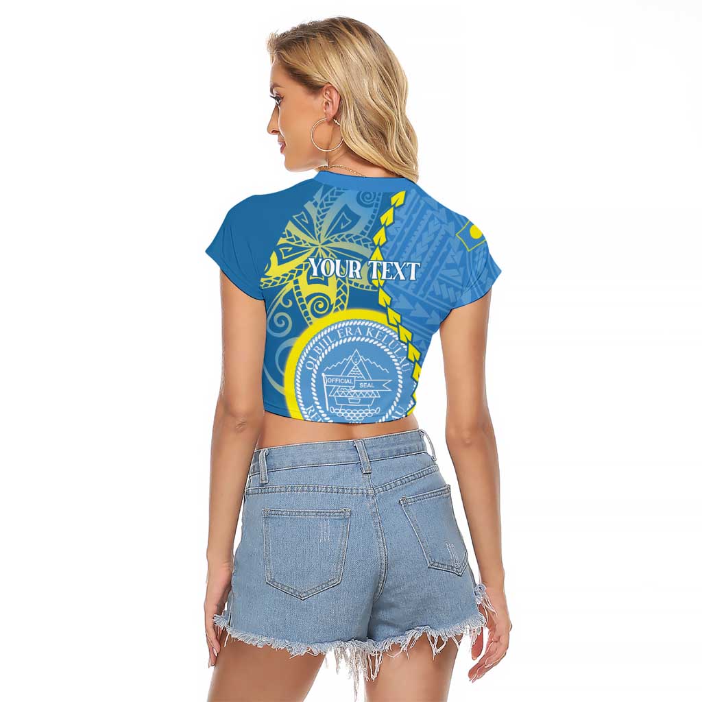 Personalised Palau Independence Day Raglan Cropped T Shirt Belau Coat Of Arms Polynesian Curve Style