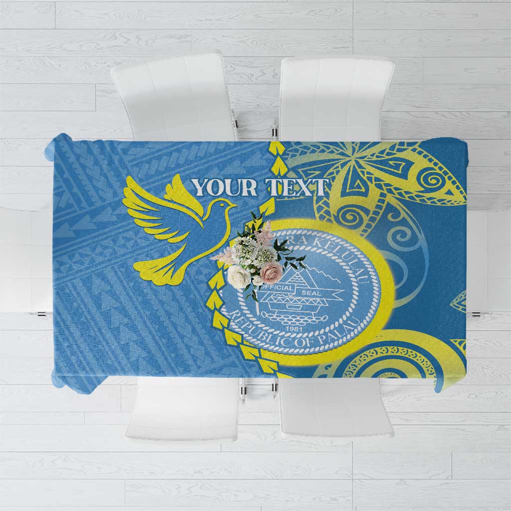 Personalised Palau Independence Day Tablecloth Belau Coat Of Arms Polynesian Curve Style LT14 Blue - Polynesian Pride