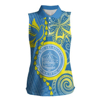 Personalised Palau Independence Day Women Sleeveless Polo Shirt Belau Coat Of Arms Polynesian Curve Style LT14 Female Blue - Polynesian Pride