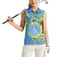 Personalised Palau Independence Day Women Sleeveless Polo Shirt Belau Coat Of Arms Polynesian Curve Style LT14 - Polynesian Pride