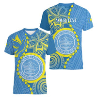 Personalised Palau Independence Day Women V-Neck T-Shirt Belau Coat Of Arms Polynesian Curve Style LT14 - Polynesian Pride