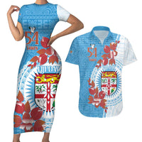 Personalised Fiji Day Couples Matching Short Sleeve Bodycon Dress and Hawaiian Shirt Fijian Tapa Pattern Mix Tagimoucia - Blue Version LT14 Blue - Polynesian Pride