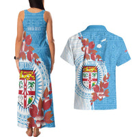 Personalised Fiji Day Couples Matching Tank Maxi Dress and Hawaiian Shirt Fijian Tapa Pattern Mix Tagimoucia - Blue Version LT14 - Polynesian Pride