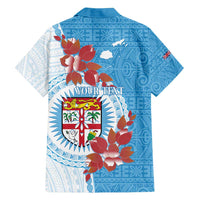 Personalised Fiji Day Family Matching Long Sleeve Bodycon Dress and Hawaiian Shirt Fijian Tapa Pattern Mix Tagimoucia - Blue Version LT14 - Polynesian Pride