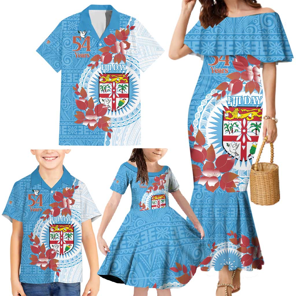 Personalised Fiji Day Family Matching Mermaid Dress and Hawaiian Shirt Fijian Tapa Pattern Mix Tagimoucia - Blue Version LT14 - Polynesian Pride