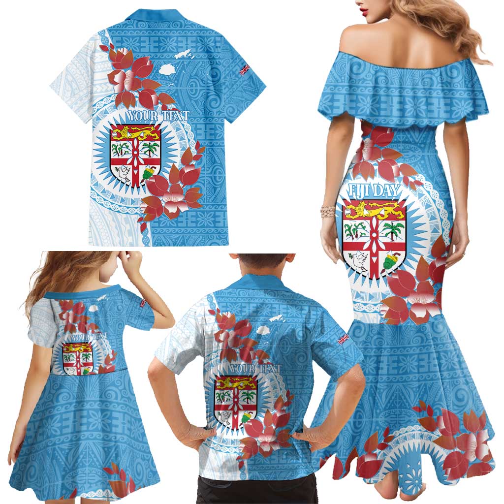 Personalised Fiji Day Family Matching Mermaid Dress and Hawaiian Shirt Fijian Tapa Pattern Mix Tagimoucia - Blue Version LT14 - Polynesian Pride