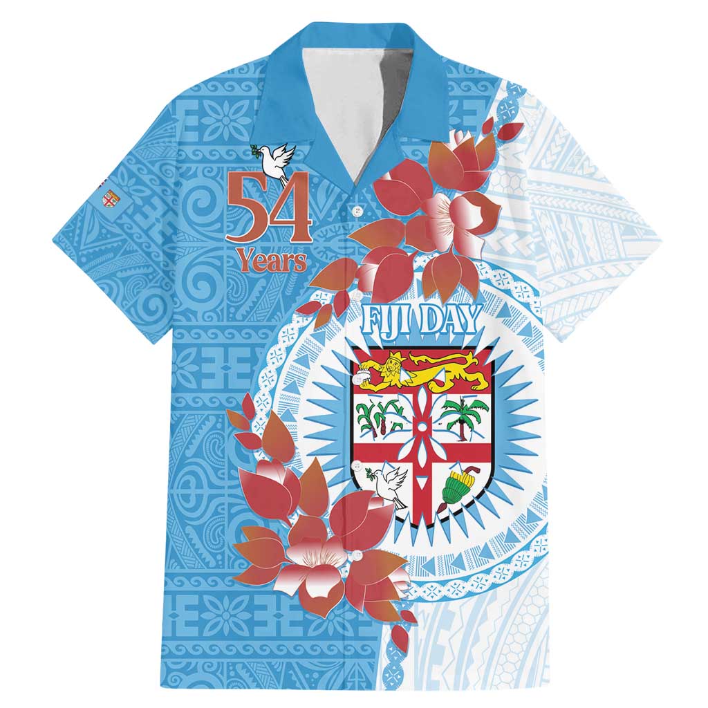Personalised Fiji Day Family Matching Mermaid Dress and Hawaiian Shirt Fijian Tapa Pattern Mix Tagimoucia - Blue Version LT14 Dad's Shirt - Short Sleeve Blue - Polynesian Pride
