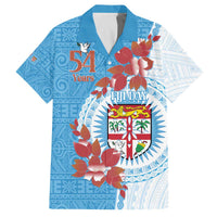 Personalised Fiji Day Family Matching Off The Shoulder Long Sleeve Dress and Hawaiian Shirt Fijian Tapa Pattern Mix Tagimoucia - Blue Version LT14 Dad's Shirt - Short Sleeve Blue - Polynesian Pride