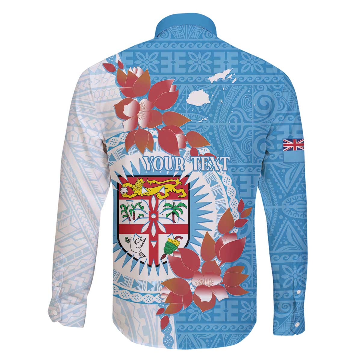 Personalised Fiji Day Family Matching Off The Shoulder Long Sleeve Dress and Hawaiian Shirt Fijian Tapa Pattern Mix Tagimoucia - Blue Version LT14 - Polynesian Pride