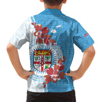Personalised Fiji Day Family Matching Off Shoulder Short Dress and Hawaiian Shirt Fijian Tapa Pattern Mix Tagimoucia - Blue Version LT14 - Polynesian Pride