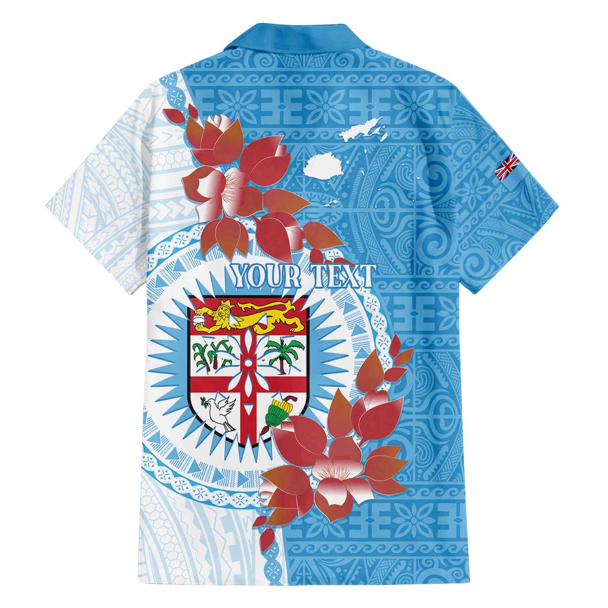 Personalised Fiji Day Family Matching Off Shoulder Short Dress and Hawaiian Shirt Fijian Tapa Pattern Mix Tagimoucia - Blue Version LT14 - Polynesian Pride