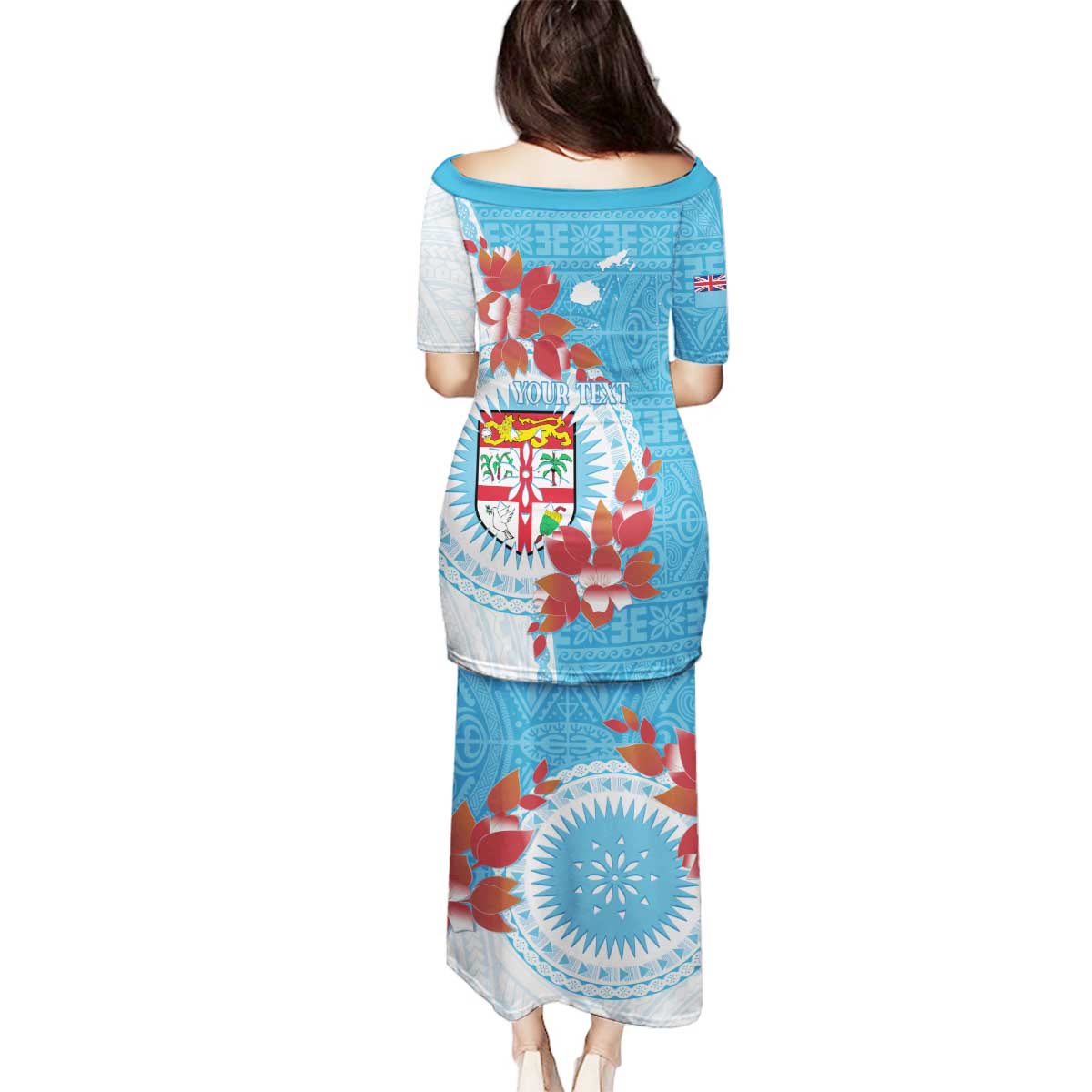 Personalised Fiji Day Family Matching Puletasi and Hawaiian Shirt Fijian Tapa Pattern Mix Tagimoucia - Blue Version LT14 - Polynesian Pride