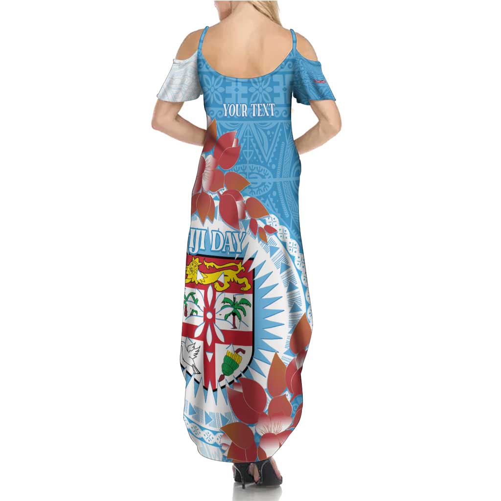 Personalised Fiji Day Family Matching Summer Maxi Dress and Hawaiian Shirt Fijian Tapa Pattern Mix Tagimoucia - Blue Version LT14 - Polynesian Pride