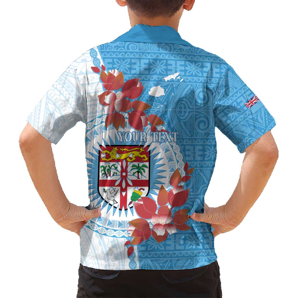 Personalised Fiji Day Family Matching Tank Maxi Dress and Hawaiian Shirt Fijian Tapa Pattern Mix Tagimoucia - Blue Version LT14 - Polynesian Pride