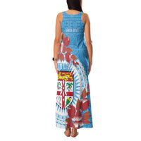 Personalised Fiji Day Family Matching Tank Maxi Dress and Hawaiian Shirt Fijian Tapa Pattern Mix Tagimoucia - Blue Version LT14 - Polynesian Pride