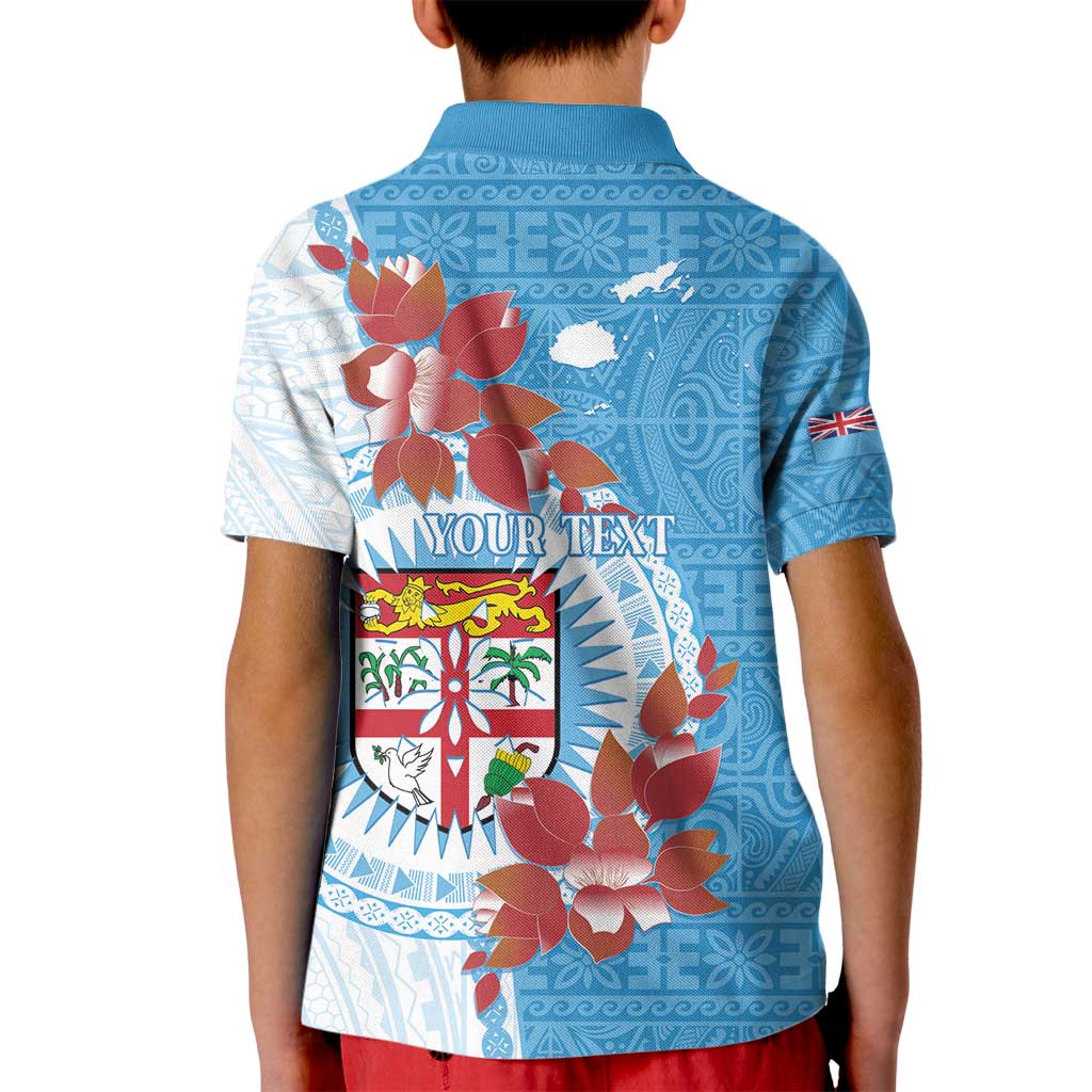 Personalised Fiji Day Kid Polo Shirt Fijian Tapa Pattern Mix Tagimoucia - Blue Version