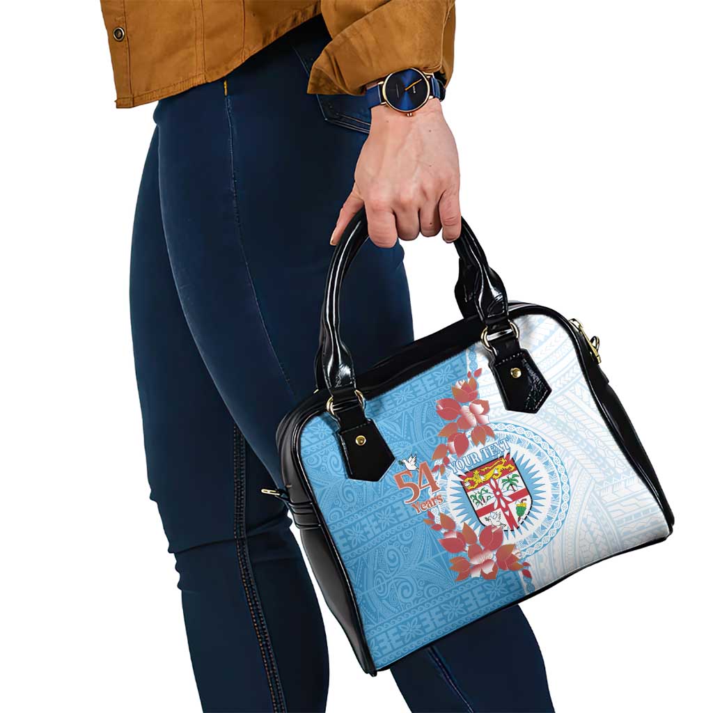 Personalised Fiji Day Shoulder Handbag Fijian Tapa Pattern Mix Tagimoucia - Blue Version