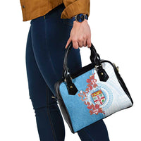 Personalised Fiji Day Shoulder Handbag Fijian Tapa Pattern Mix Tagimoucia - Blue Version