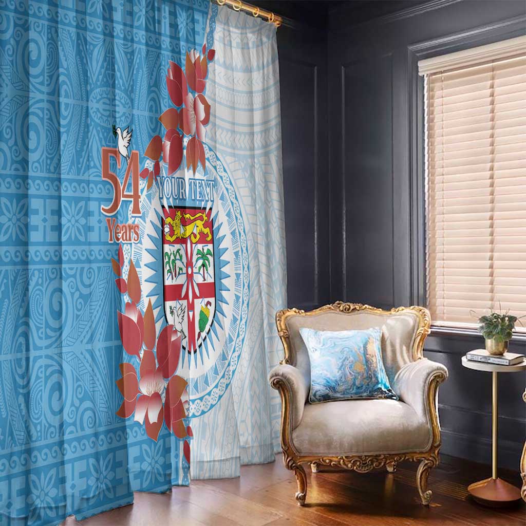 Personalised Fiji Day Window Curtain Fijian Tapa Pattern Mix Tagimoucia - Blue Version