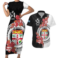 Personalised Fiji Day Couples Matching Short Sleeve Bodycon Dress and Hawaiian Shirt Fijian Tapa Pattern Mix Tagimoucia - Black Version LT14 Black - Polynesian Pride