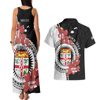 Personalised Fiji Day Couples Matching Tank Maxi Dress and Hawaiian Shirt Fijian Tapa Pattern Mix Tagimoucia - Black Version LT14 - Polynesian Pride