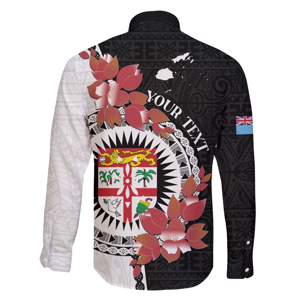 Personalised Fiji Day Family Matching Off The Shoulder Long Sleeve Dress and Hawaiian Shirt Fijian Tapa Pattern Mix Tagimoucia - Black Version LT14 - Polynesian Pride