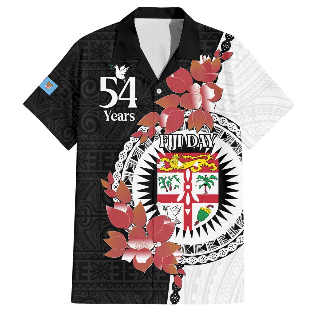 Personalised Fiji Day Family Matching Off Shoulder Maxi Dress and Hawaiian Shirt Fijian Tapa Pattern Mix Tagimoucia - Black Version LT14 Dad's Shirt - Short Sleeve Black - Polynesian Pride