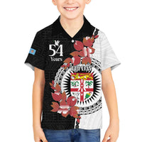 Personalised Fiji Day Family Matching Off Shoulder Maxi Dress and Hawaiian Shirt Fijian Tapa Pattern Mix Tagimoucia - Black Version LT14 Son's Shirt Black - Polynesian Pride