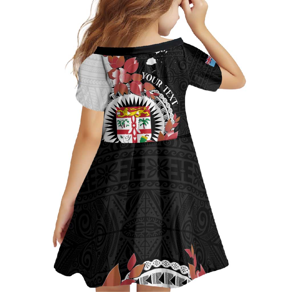 Personalised Fiji Day Family Matching Short Sleeve Bodycon Dress and Hawaiian Shirt Fijian Tapa Pattern Mix Tagimoucia - Black Version LT14 - Polynesian Pride