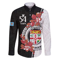 Personalised Fiji Day Family Matching Short Sleeve Bodycon Dress and Hawaiian Shirt Fijian Tapa Pattern Mix Tagimoucia - Black Version LT14 Dad's Shirt - Long Sleeve Black - Polynesian Pride