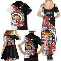 Personalised Fiji Day Family Matching Summer Maxi Dress and Hawaiian Shirt Fijian Tapa Pattern Mix Tagimoucia - Black Version LT14 - Polynesian Pride