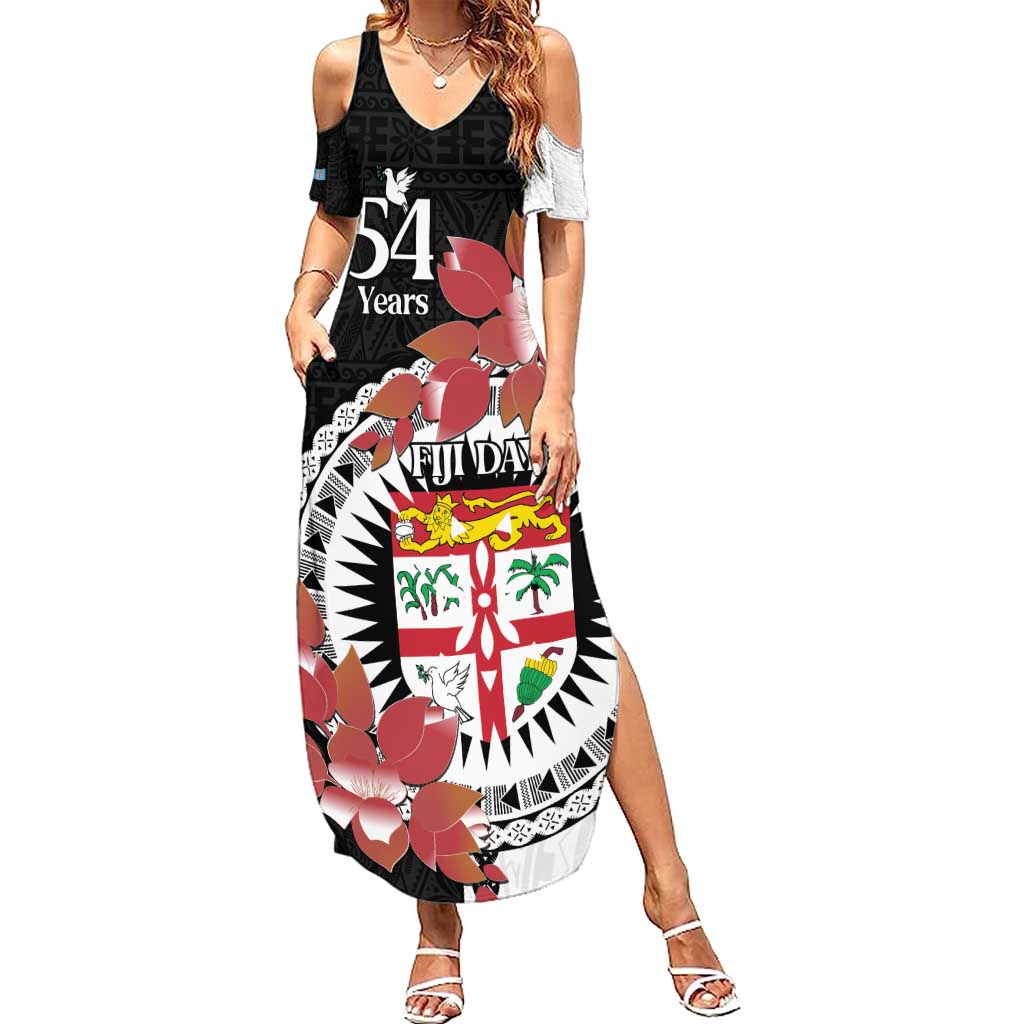 Personalised Fiji Day Family Matching Summer Maxi Dress and Hawaiian Shirt Fijian Tapa Pattern Mix Tagimoucia - Black Version LT14 Mom's Dress Black - Polynesian Pride