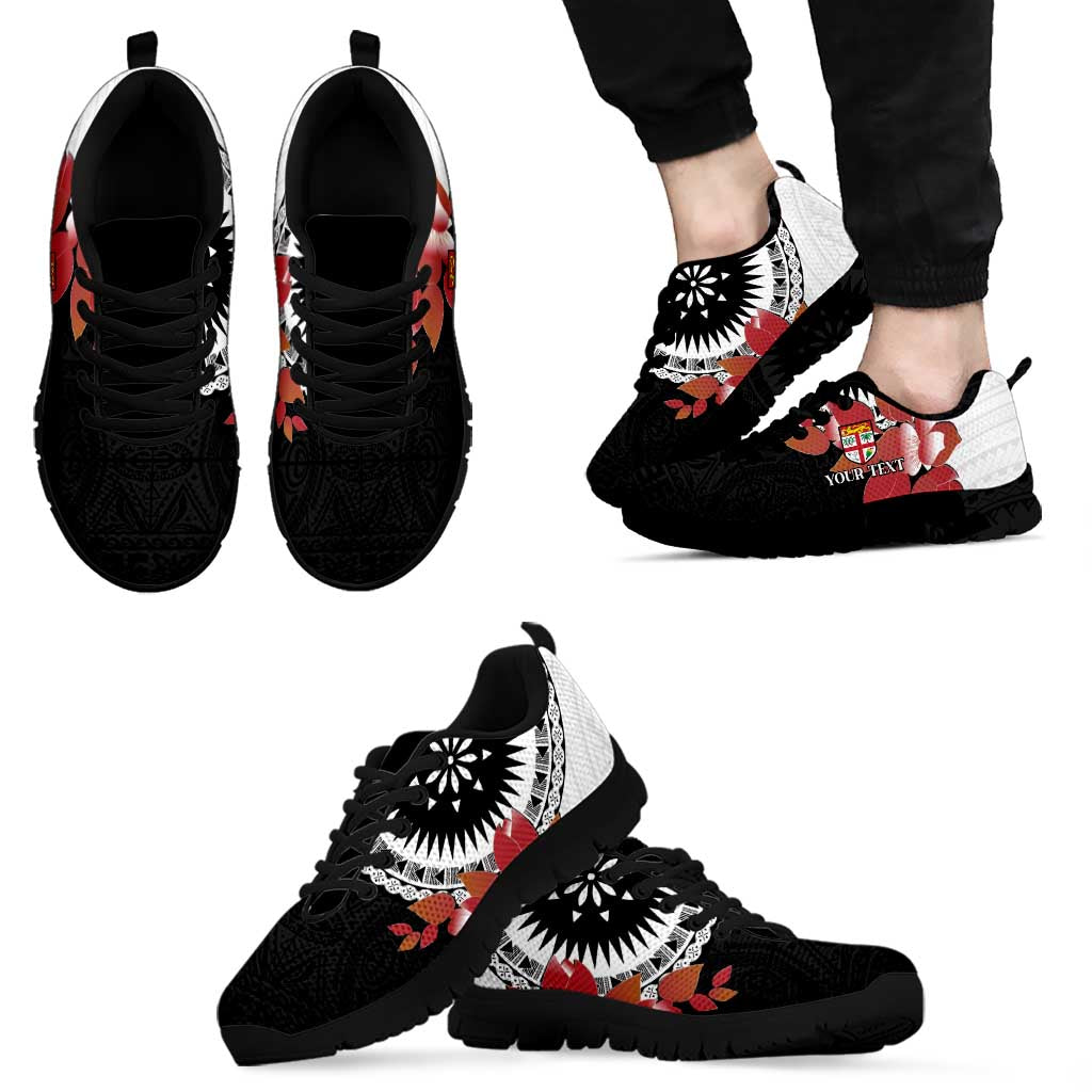Personalised Fiji Day Sneakers Fijian Tapa Pattern Mix Tagimoucia - Black Version LT14 - Polynesian Pride