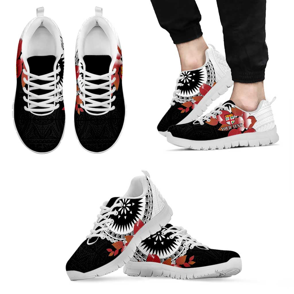 Personalised Fiji Day Sneakers Fijian Tapa Pattern Mix Tagimoucia - Black Version LT14 - Polynesian Pride
