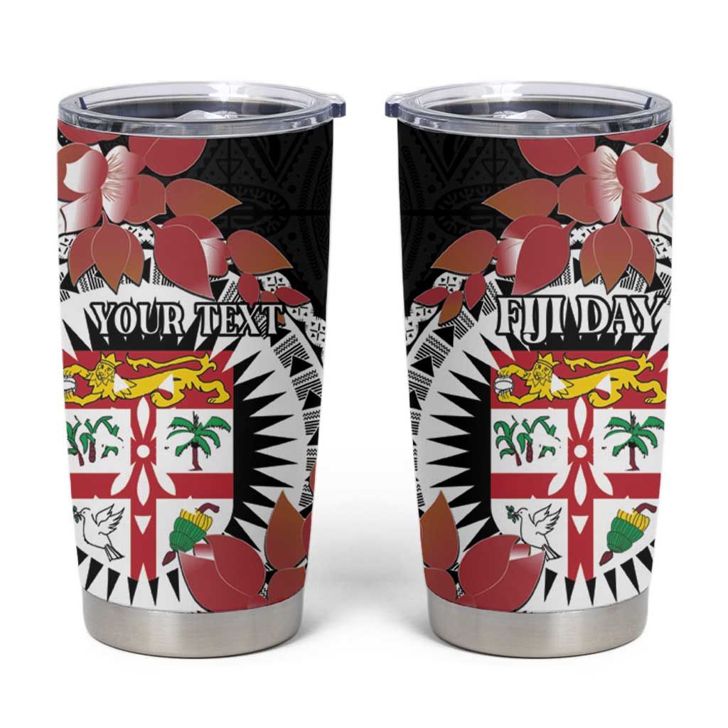 Personalised Fiji Day Tumbler Cup Fijian Tapa Pattern Mix Tagimoucia - Black Version LT14 Black - Polynesian Pride