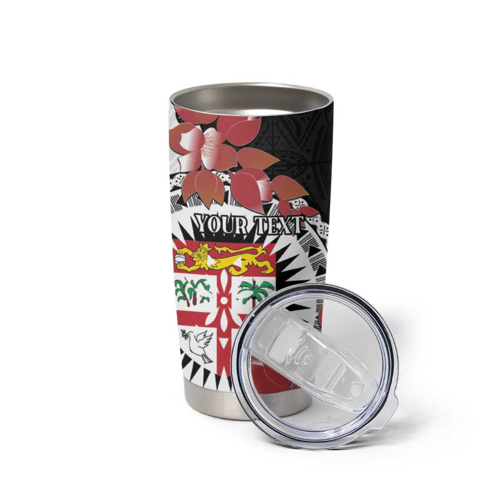 Personalised Fiji Day Tumbler Cup Fijian Tapa Pattern Mix Tagimoucia - Black Version LT14 - Polynesian Pride