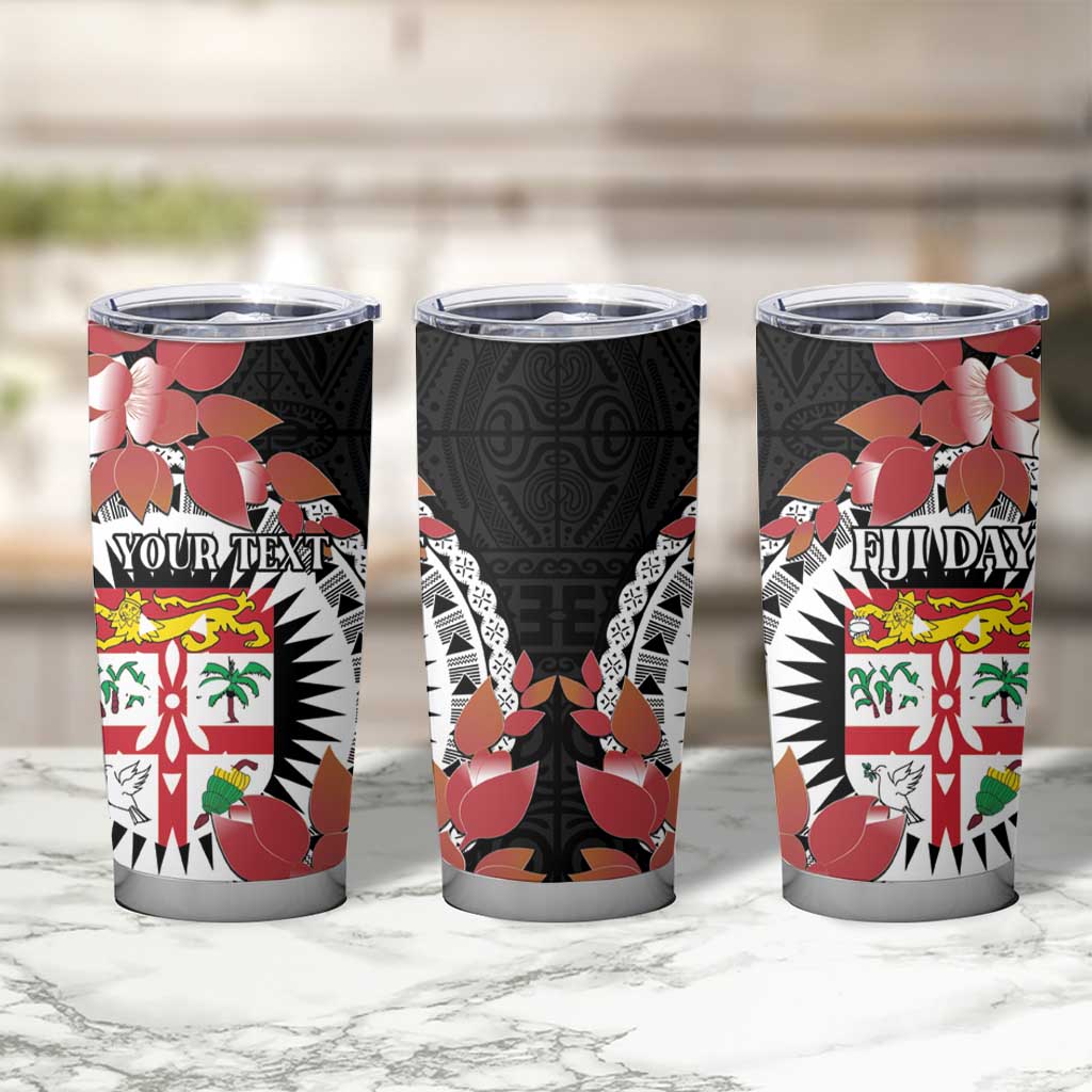 Personalised Fiji Day Tumbler Cup Fijian Tapa Pattern Mix Tagimoucia - Black Version LT14 - Polynesian Pride