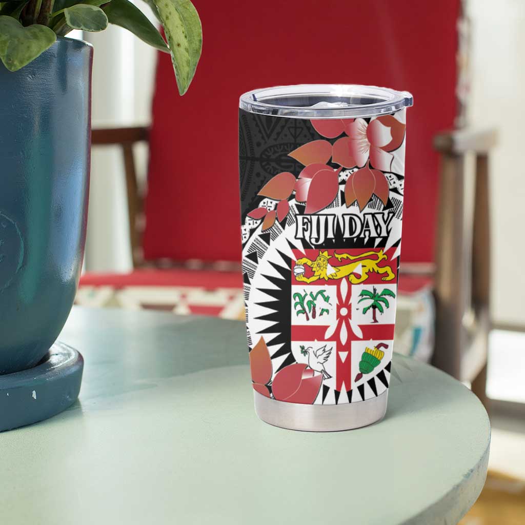 Personalised Fiji Day Tumbler Cup Fijian Tapa Pattern Mix Tagimoucia - Black Version LT14 - Polynesian Pride