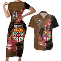Personalised Fiji Day Couples Matching Short Sleeve Bodycon Dress and Hawaiian Shirt Fijian Tapa Pattern Mix Tagimoucia - Brown Version LT14 Brown - Polynesian Pride