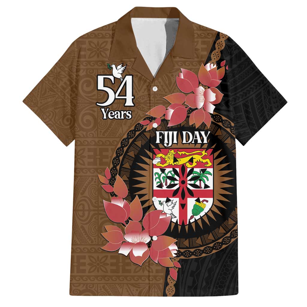 Personalised Fiji Day Family Matching Long Sleeve Bodycon Dress and Hawaiian Shirt Fijian Tapa Pattern Mix Tagimoucia - Brown Version LT14 Dad's Shirt - Short Sleeve Brown - Polynesian Pride