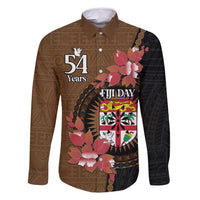 Personalised Fiji Day Family Matching Long Sleeve Bodycon Dress and Hawaiian Shirt Fijian Tapa Pattern Mix Tagimoucia - Brown Version LT14 Dad's Shirt - Long Sleeve Brown - Polynesian Pride