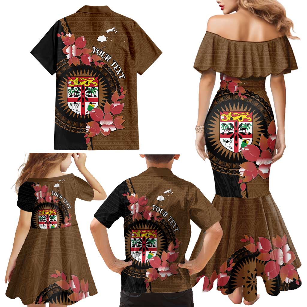 Personalised Fiji Day Family Matching Mermaid Dress and Hawaiian Shirt Fijian Tapa Pattern Mix Tagimoucia - Brown Version LT14 - Polynesian Pride