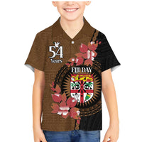 Personalised Fiji Day Family Matching Mermaid Dress and Hawaiian Shirt Fijian Tapa Pattern Mix Tagimoucia - Brown Version LT14 Son's Shirt Brown - Polynesian Pride