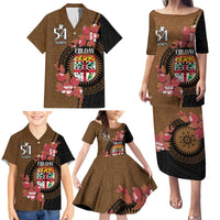 Personalised Fiji Day Family Matching Puletasi and Hawaiian Shirt Fijian Tapa Pattern Mix Tagimoucia - Brown Version LT14 - Polynesian Pride