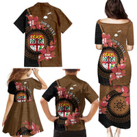 Personalised Fiji Day Family Matching Puletasi and Hawaiian Shirt Fijian Tapa Pattern Mix Tagimoucia - Brown Version LT14 - Polynesian Pride