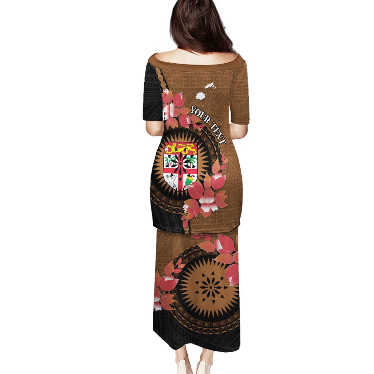 Personalised Fiji Day Family Matching Puletasi and Hawaiian Shirt Fijian Tapa Pattern Mix Tagimoucia - Brown Version LT14 - Polynesian Pride