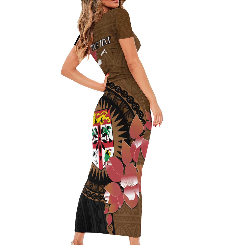 Personalised Fiji Day Family Matching Short Sleeve Bodycon Dress and Hawaiian Shirt Fijian Tapa Pattern Mix Tagimoucia - Brown Version LT14 - Polynesian Pride