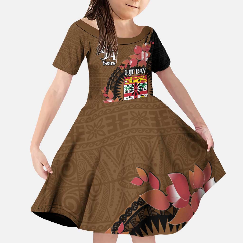 Personalised Fiji Day Family Matching Summer Maxi Dress and Hawaiian Shirt Fijian Tapa Pattern Mix Tagimoucia - Brown Version LT14 Daughter's Dress Brown - Polynesian Pride
